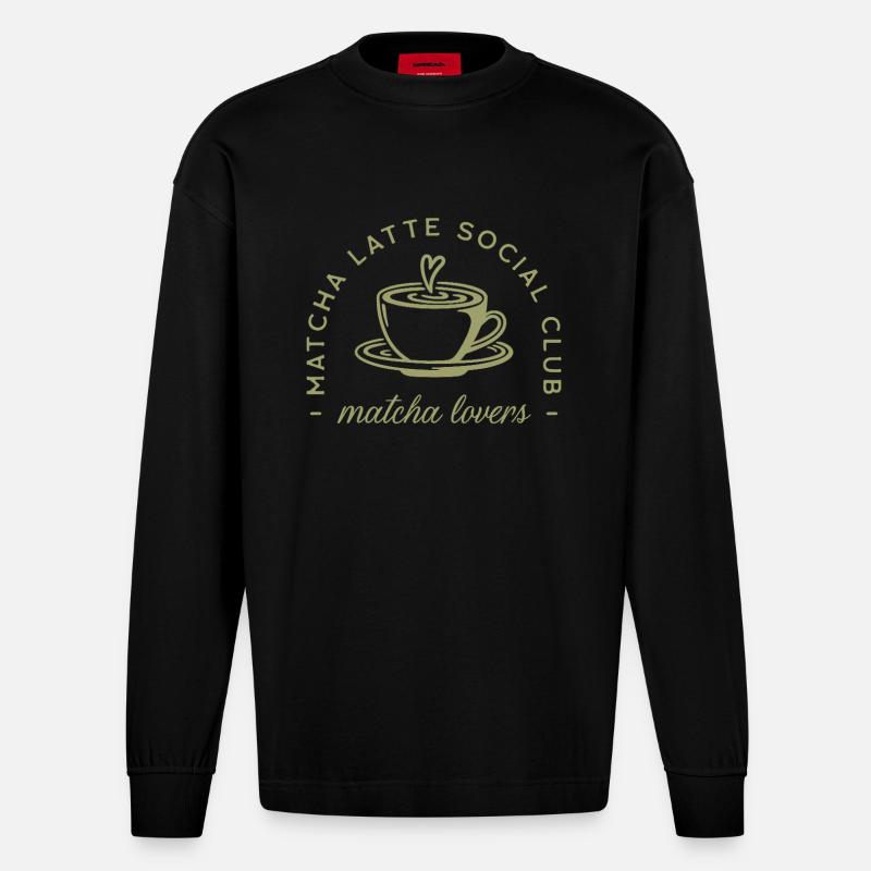 Matcha latte vert aesthetic - Manches longues bio épais oversize fabriqué en UE - SOLID BLACK