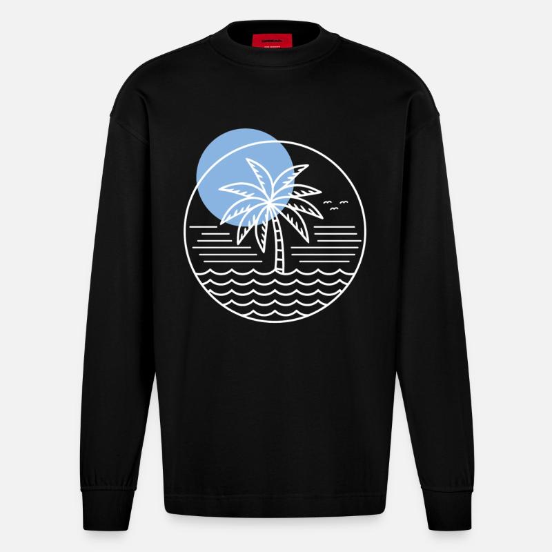 Palm Tree Circle - Heavyweight Oversized Organic Longsleeve Shirt Made in EU - SOLID BLACK
