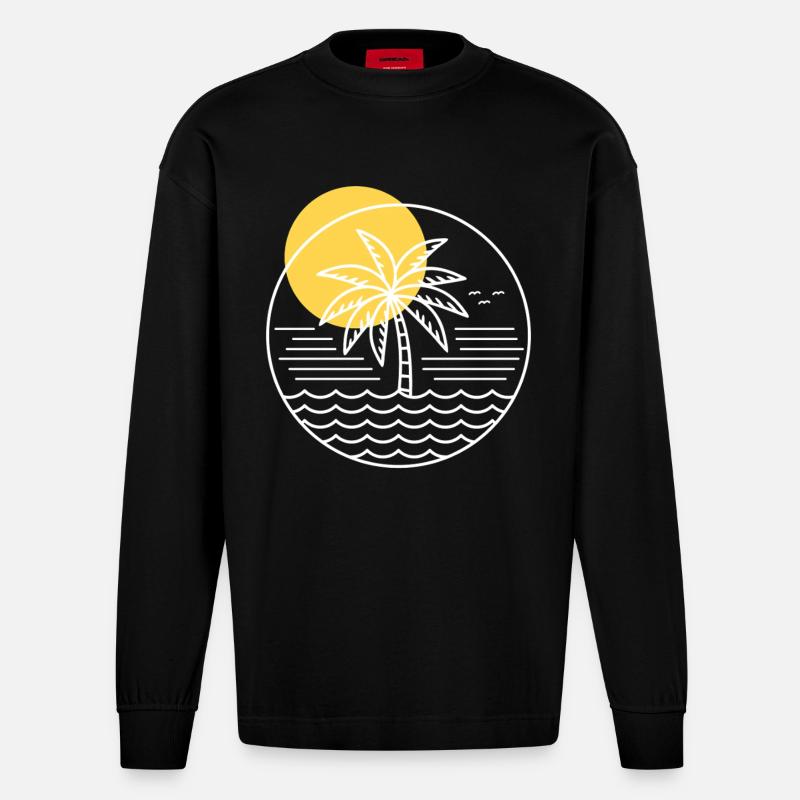 Palm Tree Circle - Heavyweight Oversized Organic Longsleeve Shirt Made in EU - SOLID BLACK