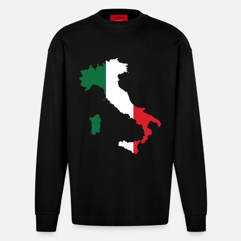 Italie Plan drapeau - Manches longues bio épais oversize fabriqué en UE - SOLID BLACK