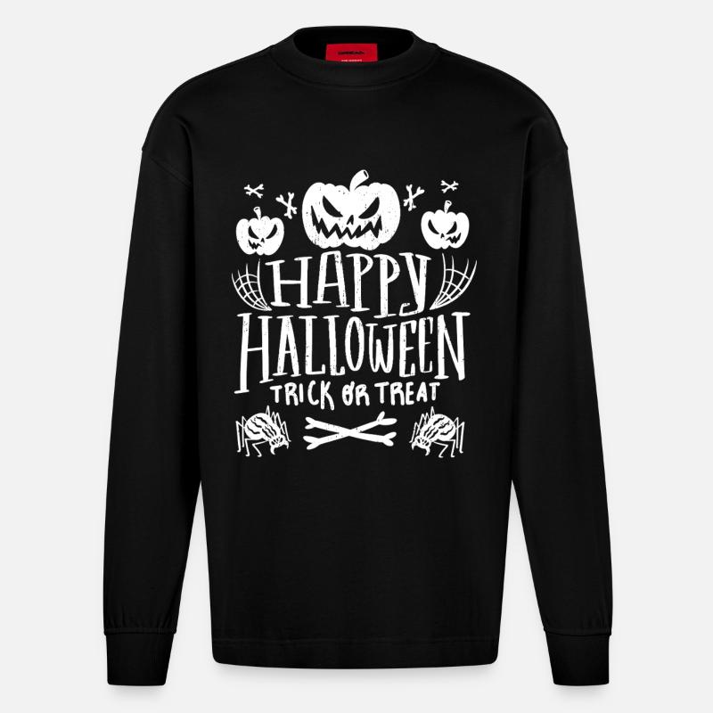 Spukkürbisse Süßes oder Saures - Heavyweight Oversized Organic Langarmshirt Made in EU - SOLID BLACK