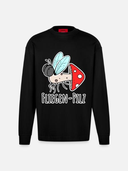 Fly agaric - half fly, half mushroom - Heavyweight Oversized Organic Longsleeve Shirt Made in EU - SOLID BLACK