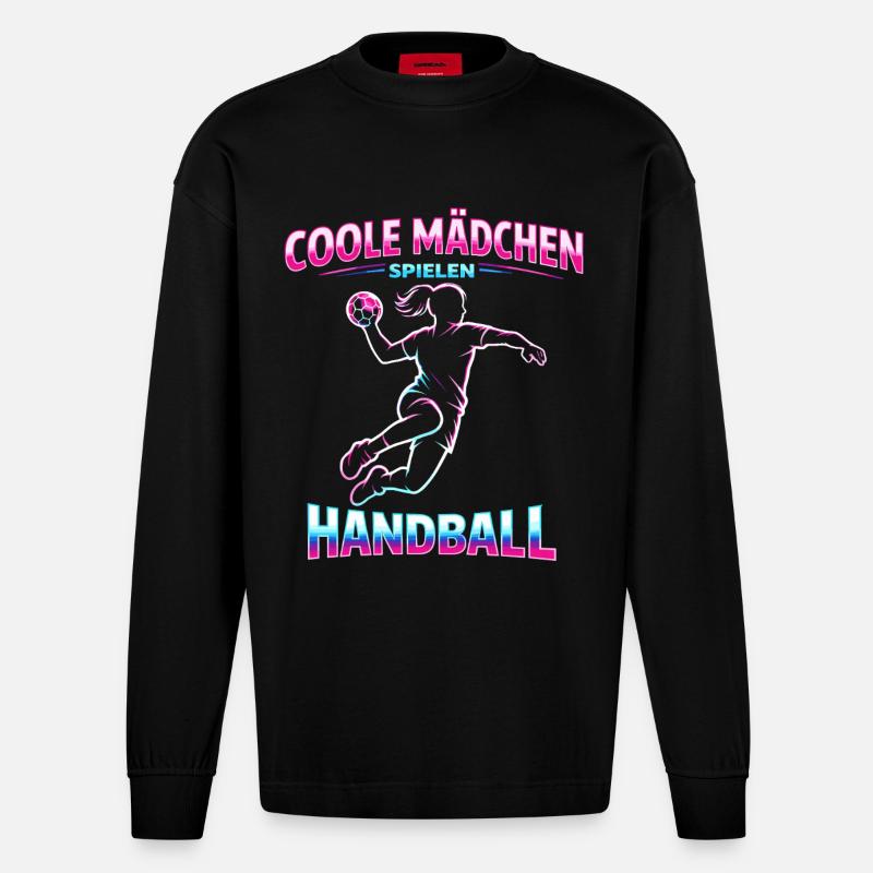 handball mädchen weihnachten geschenk - Heavyweight Oversized Organic Langarmshirt Made in EU - SOLID BLACK