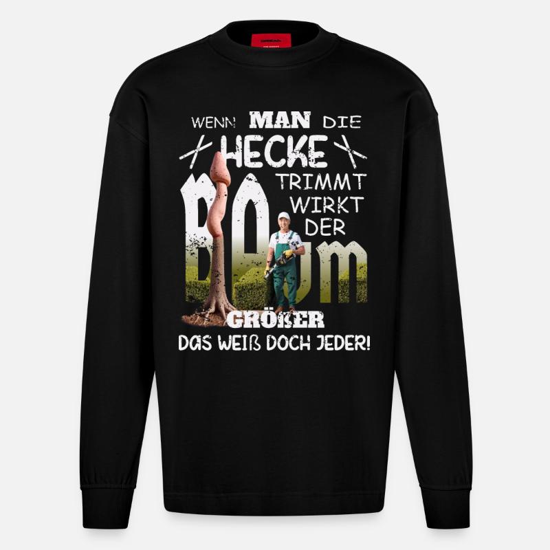 Großer Penis Baum - Heavyweight Oversized Organic Langarmshirt Made in EU - SOLID BLACK