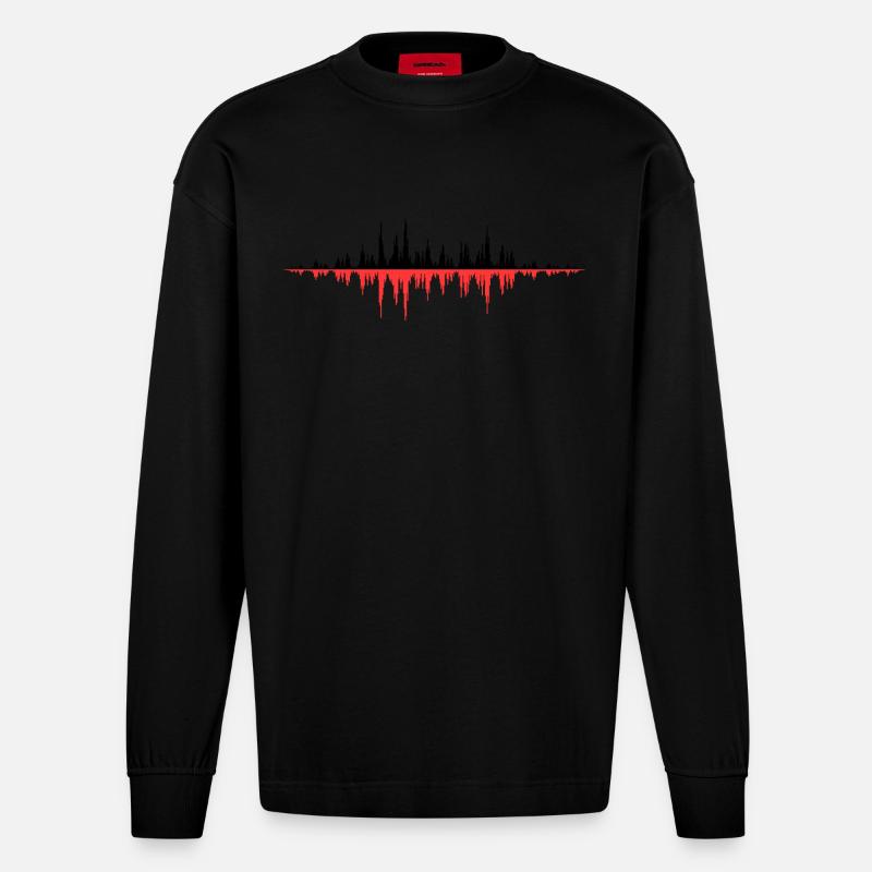 Red Sound Wave - Heavyweight Oversized Organic Langarmshirt Made in EU - SOLID BLACK