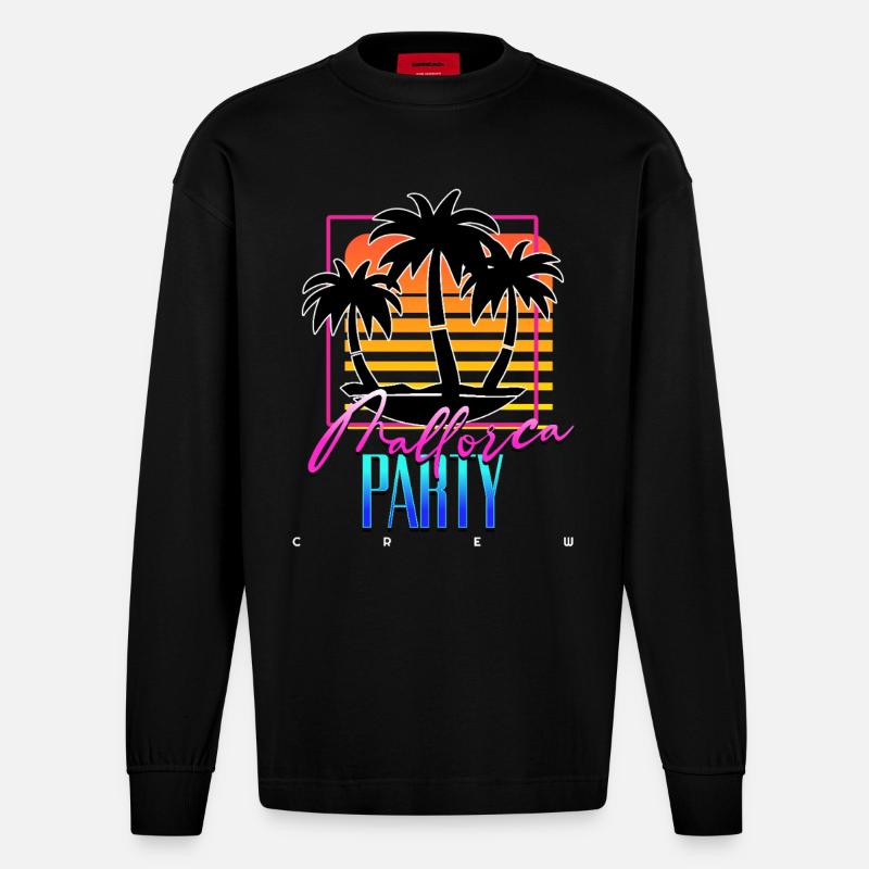 Mallorca Party Crew - Heavyweight Oversized Organic Langarmshirt Made in EU - SOLID BLACK