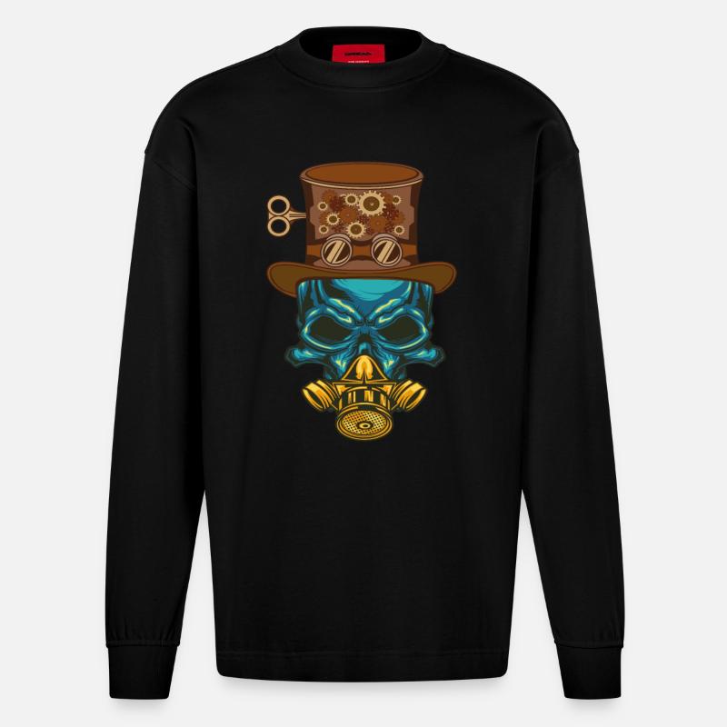 Steampunk Steampunker Steampunks Steampunkers - Heavyweight Oversized Organic Langarmshirt Made in EU - SOLID BLACK
