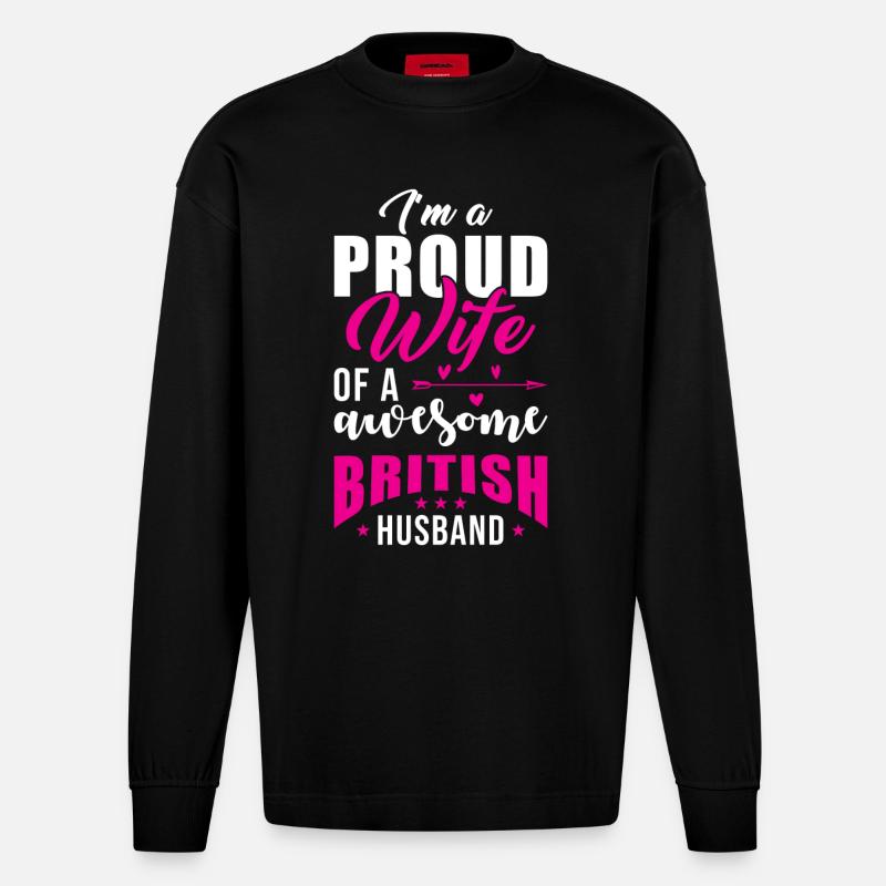 Englischer Ehemann England Ehemann - Heavyweight Oversized Organic Langarmshirt Made in EU - SOLID BLACK