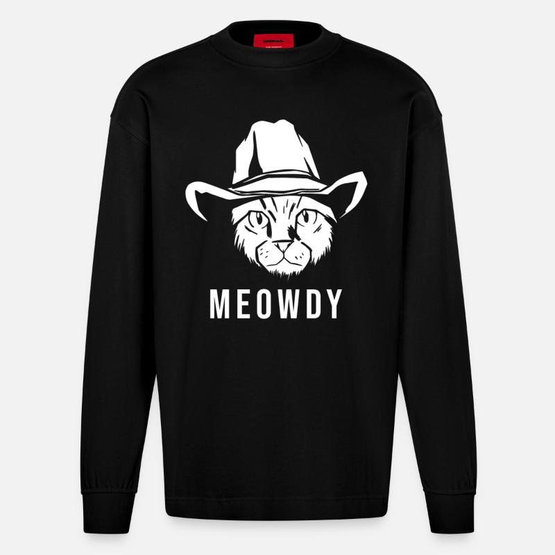 Meowdy Katze - Heavyweight Oversized Organic Langarmshirt Made in EU - SOLID BLACK