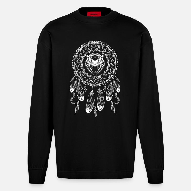 Sternzeichen Native American Bär - Heavyweight Oversized Organic Langarmshirt Made in EU - SOLID BLACK
