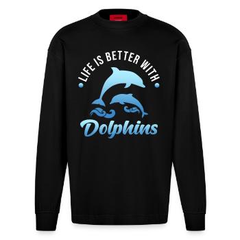 Delfin - Manches longues bio épais oversize fabriqué en UE - SOLID BLACK - Devant
