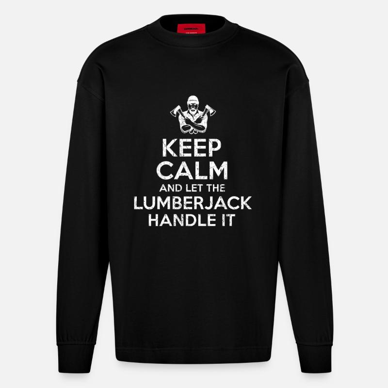 Keep Calm Lumberjack - Heavyweight Oversized Organic Langarmshirt Made in EU - SOLID BLACK