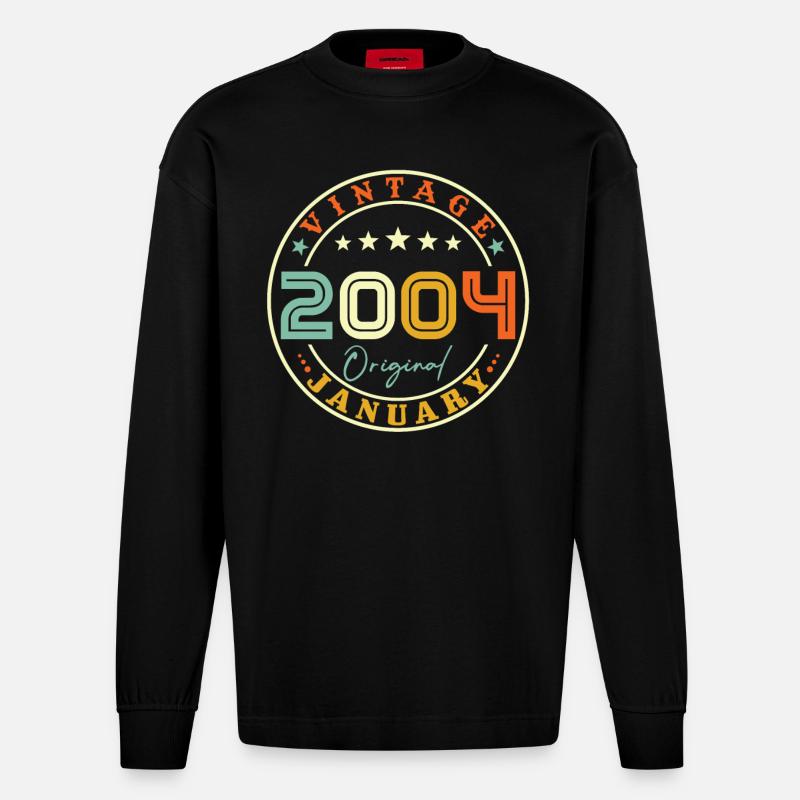 Né en janvier 2004 - Manches longues bio épais oversize fabriqué en UE - SOLID BLACK