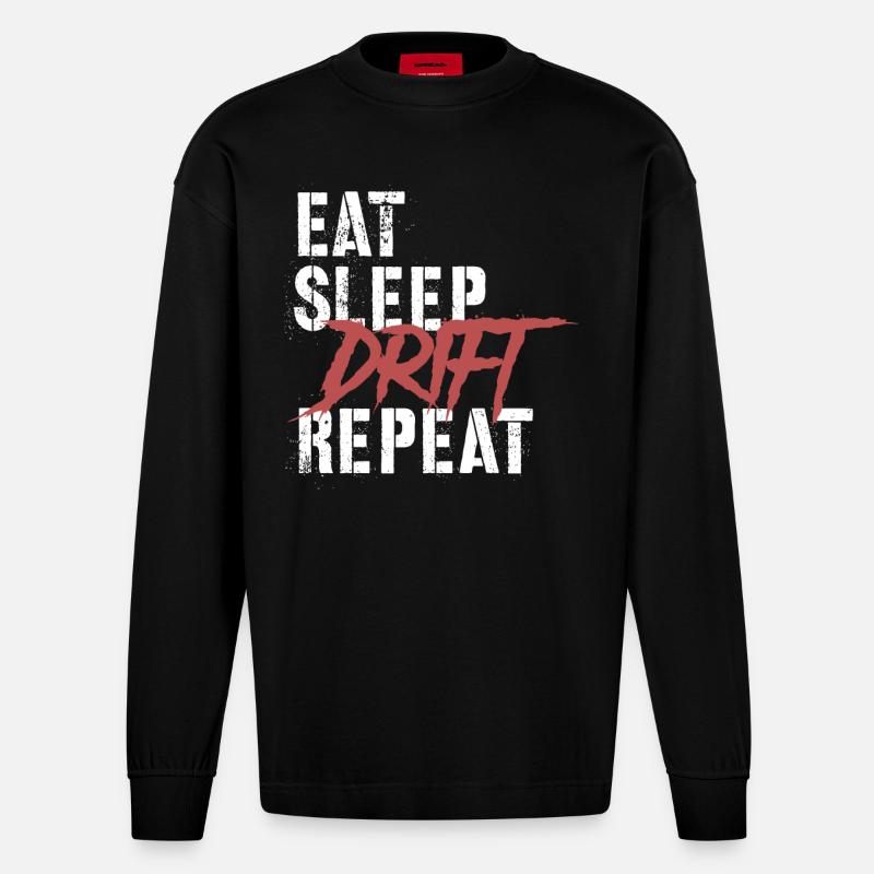 Manger Sleep Drift Répéter - Manches longues bio épais oversize fabriqué en UE - SOLID BLACK