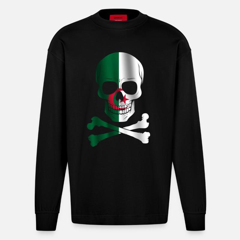 Drapeau de l’Algérie - Manches longues bio épais oversize fabriqué en UE - SOLID BLACK