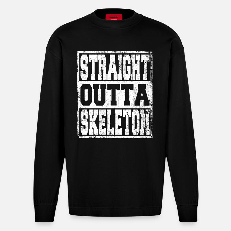 Skeleton Spruch lustig - Heavyweight Oversized Organic Langarmshirt Made in EU - SOLID BLACK