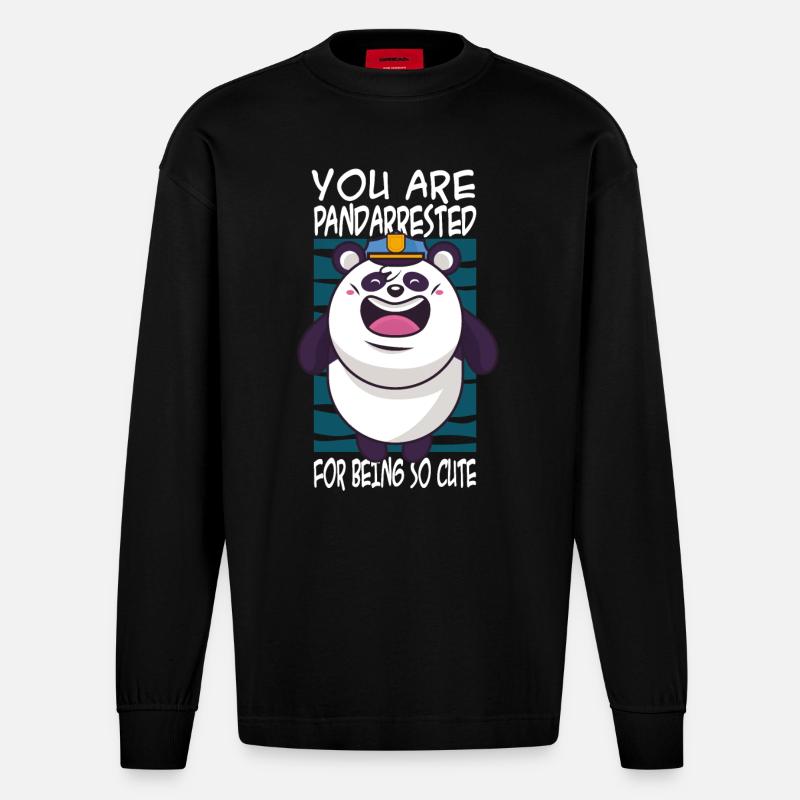 Panda Spruch niedlich - Heavyweight Oversized Organic Langarmshirt Made in EU - SOLID BLACK