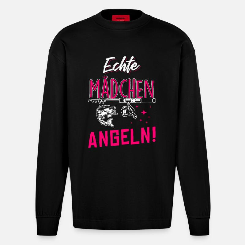Echte Mädchen Angeln - Heavyweight Oversized Organic Langarmshirt Made in EU - SOLID BLACK