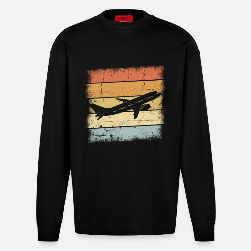 Pilot Geschenk - Heavyweight Oversized Organic Langarmshirt Made in EU - SOLID BLACK