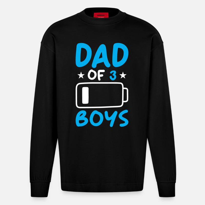 Papa de 3 garçons - Manches longues bio épais oversize fabriqué en UE - SOLID BLACK