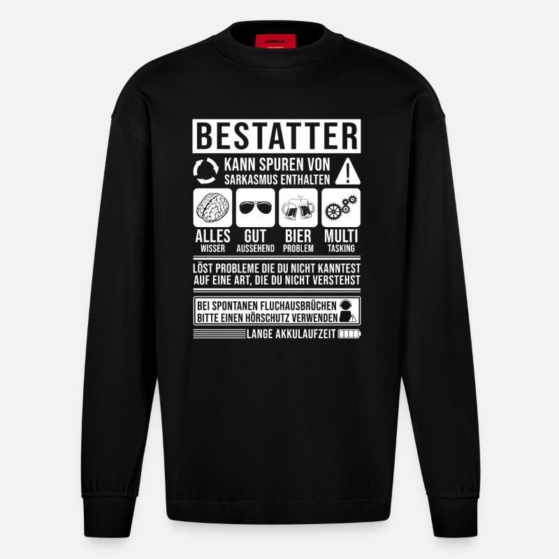 Bestatter Spruch lustig - Heavyweight Oversized Organic Langarmshirt Made in EU - SOLID BLACK