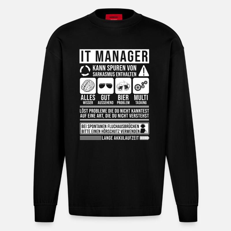 IT Manager Spruch lustig - Heavyweight Oversized Organic Langarmshirt Made in EU - SOLID BLACK