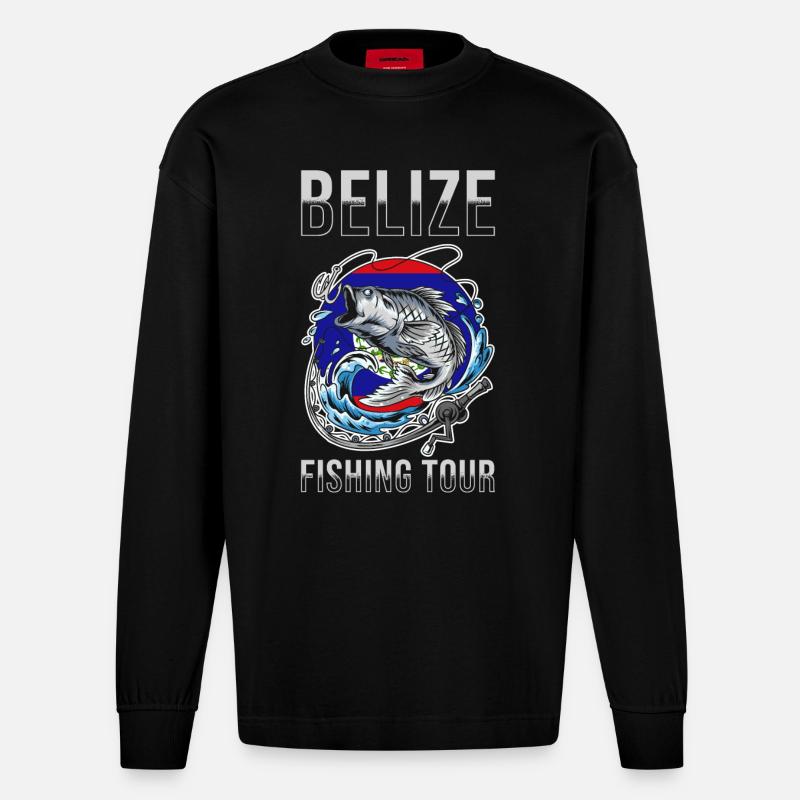 Excursion de pêche au Belize - Manches longues bio épais oversize fabriqué en UE - SOLID BLACK