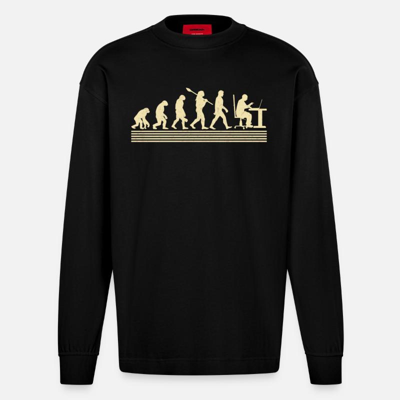 Evolution Des Computerprogrammierers - Heavyweight Oversized Organic Langarmshirt Made in EU - SOLID BLACK
