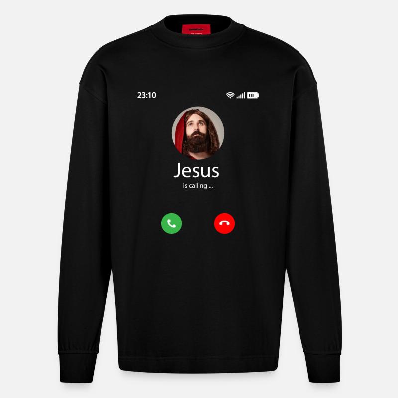 Jesus is calling - Heavyweight Oversized Organic Langarmshirt Made in EU - SOLID BLACK