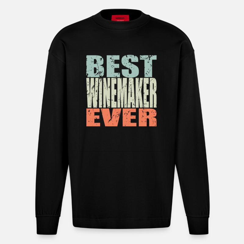 Meilleur winemaker jamais Winemaker Gift - Manches longues bio épais oversize fabriqué en UE - SOLID BLACK