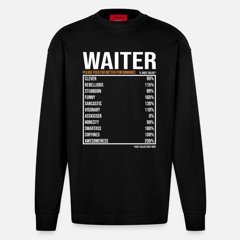 Kellner Spruch Kellner Geschenk - Heavyweight Oversized Organic Langarmshirt Made in EU - SOLID BLACK