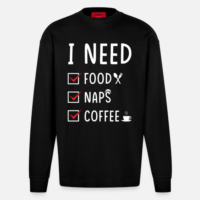 Essen Schlafen Kaffee - Heavyweight Oversized Organic Langarmshirt Made in EU - SOLID BLACK