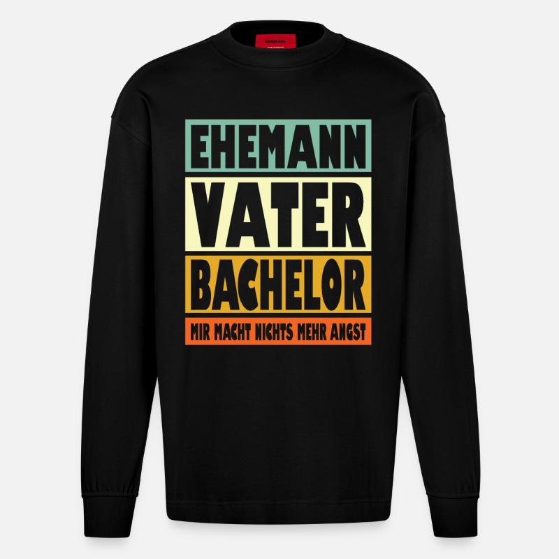 Bachelor Vater Ehemann Held - Heavyweight Oversized Organic Langarmshirt Made in EU - SOLID BLACK