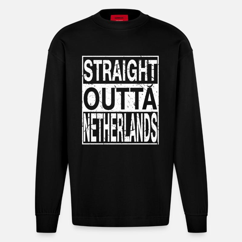 Pays-Bas Straight outta Pays-Bas - Manches longues bio épais oversize fabriqué en UE - SOLID BLACK