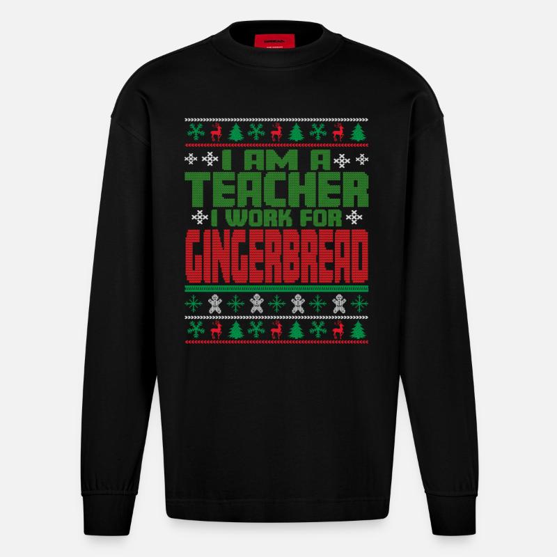 Lehrer Weihnachten Spruch - Heavyweight Oversized Organic Langarmshirt Made in EU - SOLID BLACK