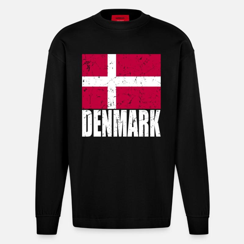 Drapeau du Danemark - Manches longues bio épais oversize fabriqué en UE - SOLID BLACK