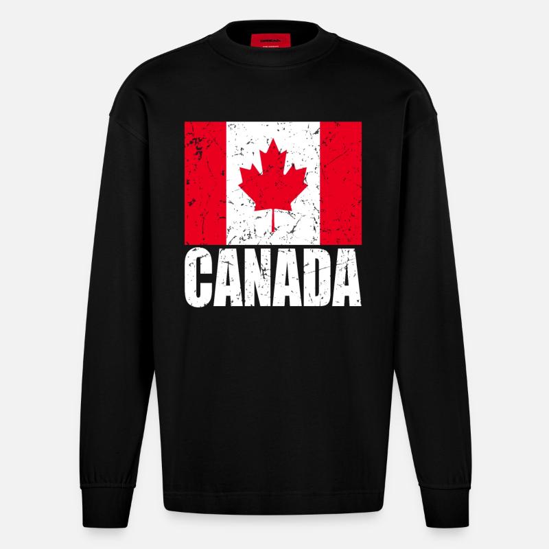 Drapeau du Canada - Manches longues bio épais oversize fabriqué en UE - SOLID BLACK