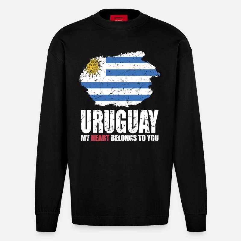 Drapeau de l’Uruguay - Manches longues bio épais oversize fabriqué en UE - SOLID BLACK