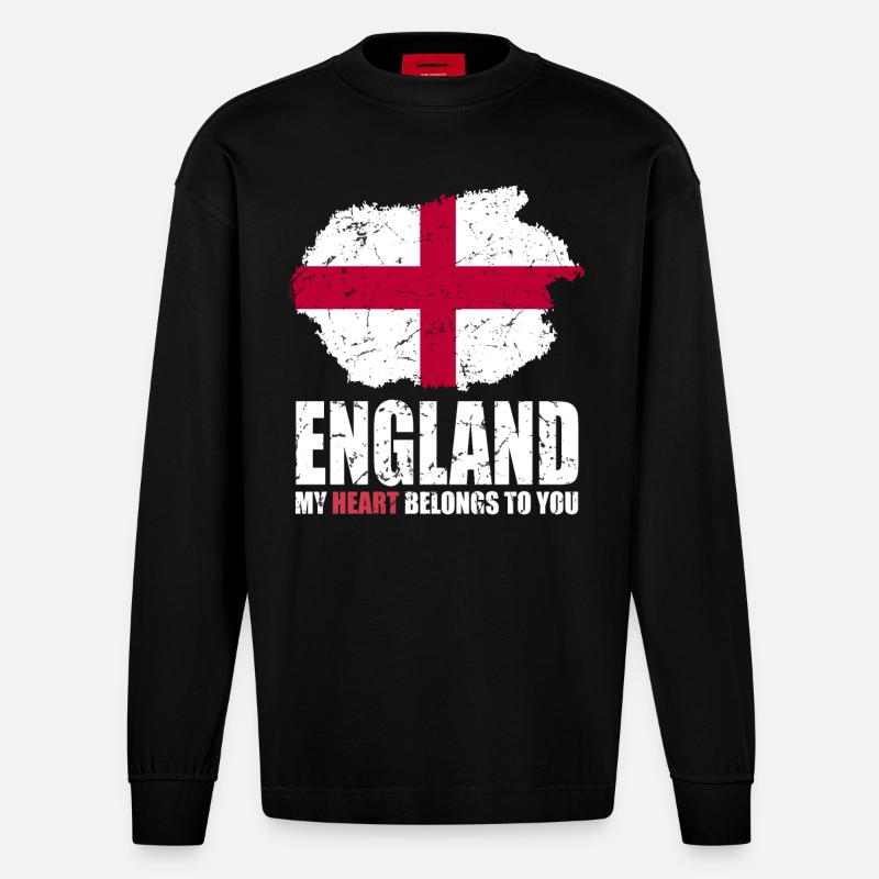 Drapeau de l’Angleterre - Manches longues bio épais oversize fabriqué en UE - SOLID BLACK