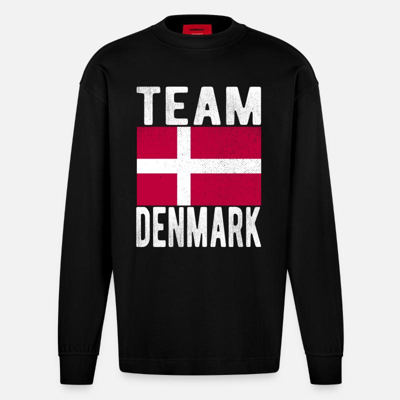 Drapeau du Danemark - Manches longues bio épais oversize fabriqué en UE - SOLID BLACK