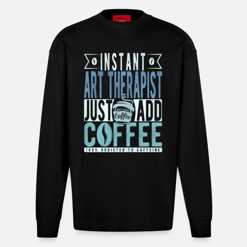 Buchalter Kaffee Spruch - Heavyweight Oversized Organic Langarmshirt Made in EU - SOLID BLACK