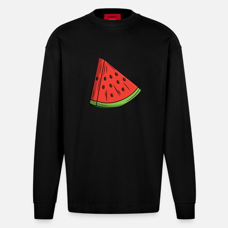 Melone Melonenscheibe - Heavyweight Oversized Organic Langarmshirt Made in EU - SOLID BLACK