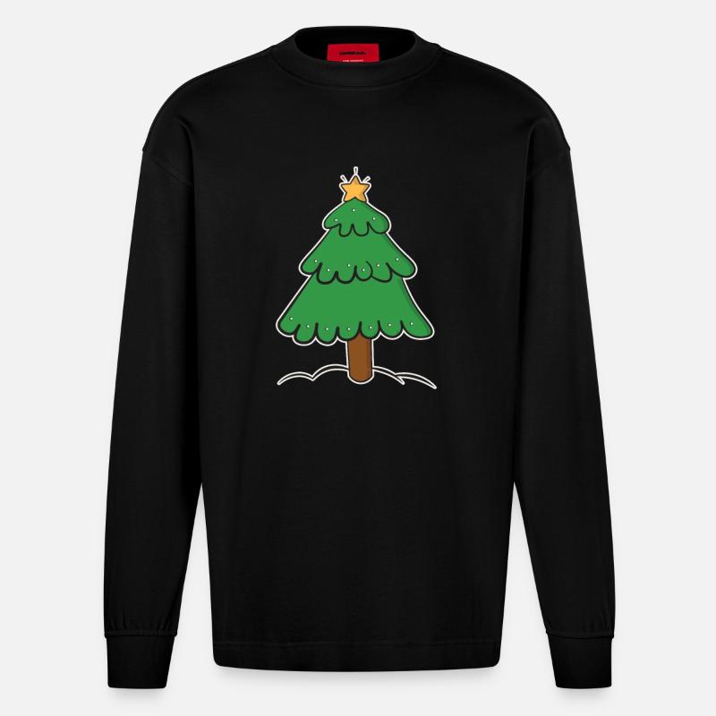 Weihnachtsbaum - Heavyweight Oversized Organic Langarmshirt Made in EU - SOLID BLACK