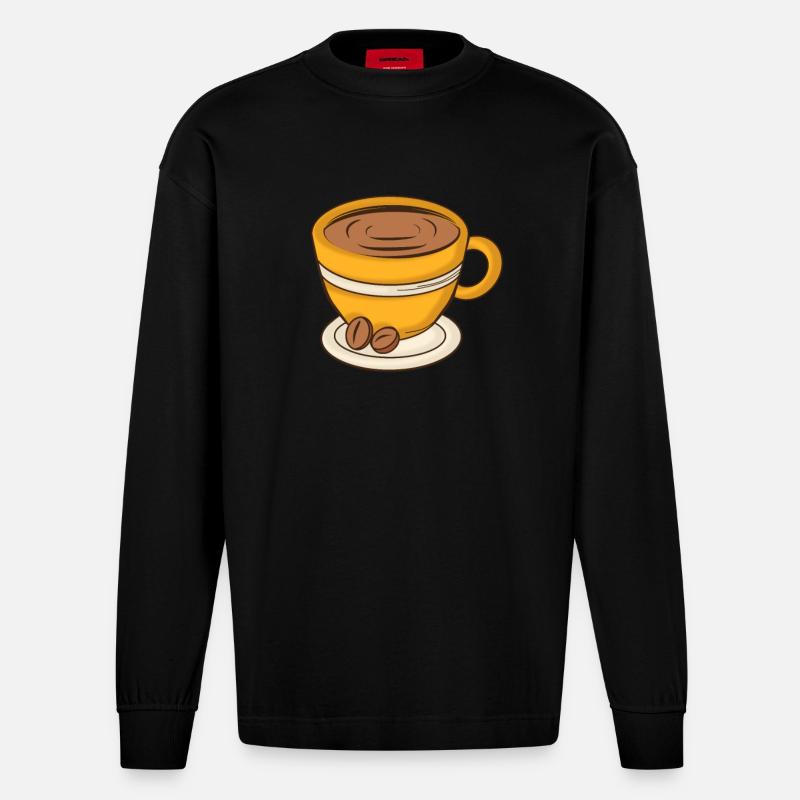 Kaffeetasse Cappuccino - Heavyweight Oversized Organic Langarmshirt Made in EU - SOLID BLACK