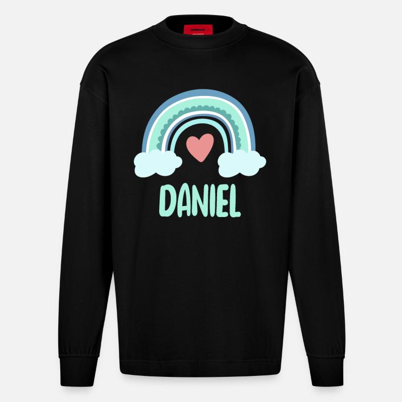 Daniel Name Regenbogen Baby - Heavyweight Oversized Organic Langarmshirt Made in EU - SOLID BLACK