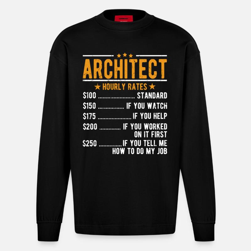 Salaire horaire d’architecte - Manches longues bio épais oversize fabriqué en UE - SOLID BLACK