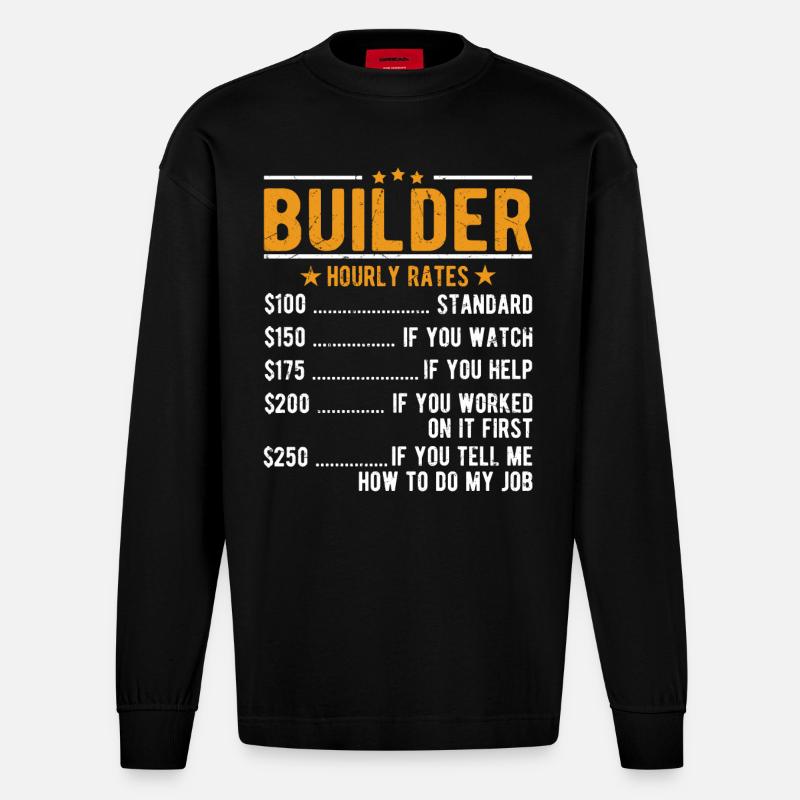 Bauherr Stundenlohn - Heavyweight Oversized Organic Langarmshirt Made in EU - SOLID BLACK
