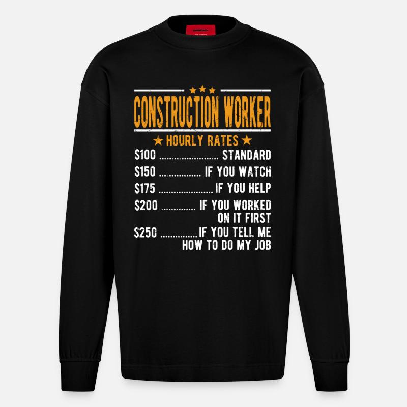 Bauarbeiter Stundenlohn - Heavyweight Oversized Organic Langarmshirt Made in EU - SOLID BLACK