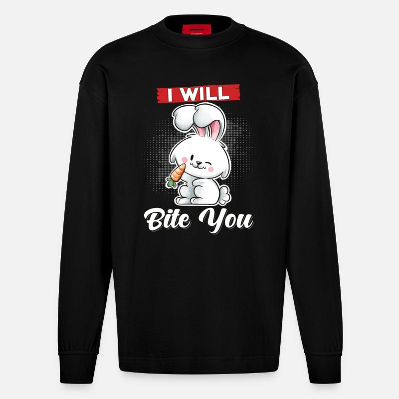 Rabbit Ich will dich beißen - Heavyweight Oversized Organic Langarmshirt Made in EU - SOLID BLACK