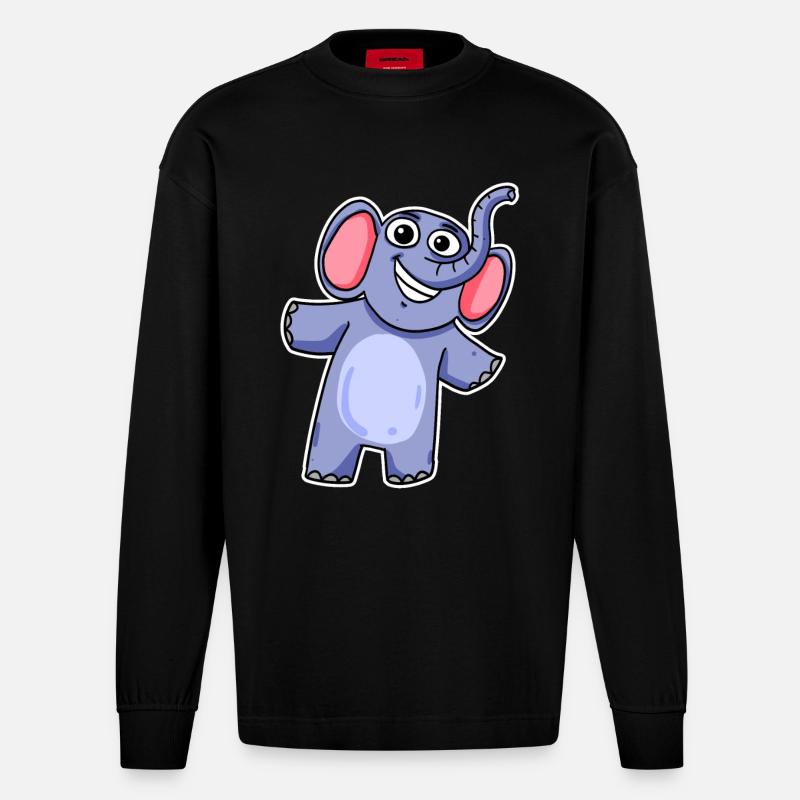 Mignon petit éléphant - Manches longues bio épais oversize fabriqué en UE - SOLID BLACK